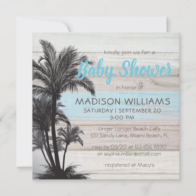 Modern Palm Tree Tropical Beach Chic Baby Shower Invitation (Front)