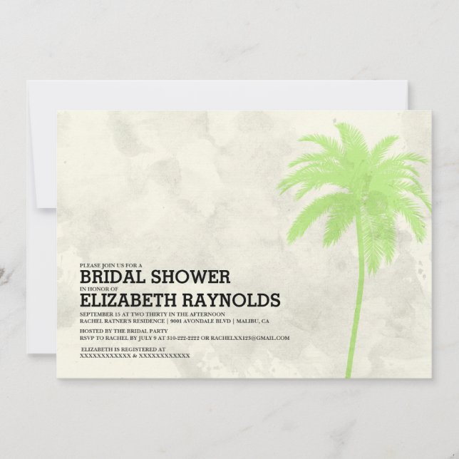 Modern Palm Trees Beach Bridal Shower Invitations (Front)