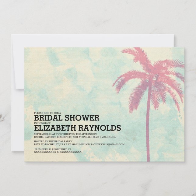 Modern Palm Trees Burlap Bridal Shower Invitations (Front)