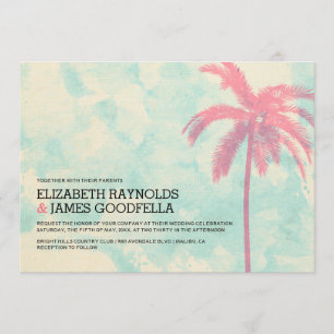 Modern Palm Trees Burlap Wedding Invitations