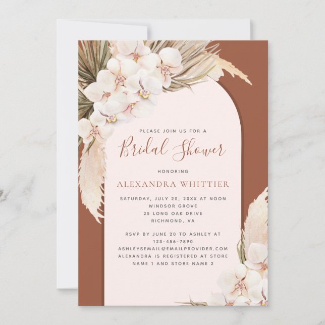 Modern Pampas Floral Terracotta Bridal Shower Invitation (Front)