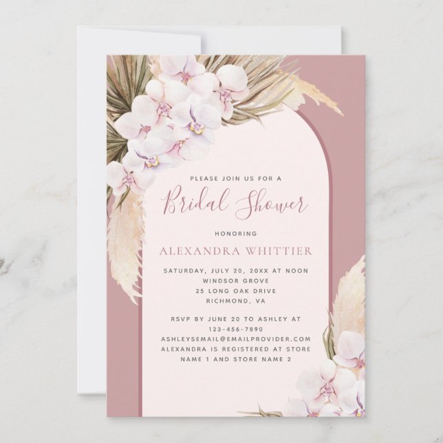 Modern Pampas Floral Tropical Bridal Shower Invitation (Front)