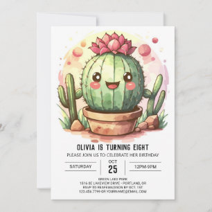 Modern Pampas Grass Bohemian Cactus Girl Birthday Invitation