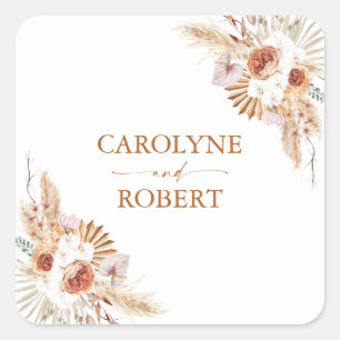 Modern Pampas Grass Boheo Terracotta Wedding Square Sticker