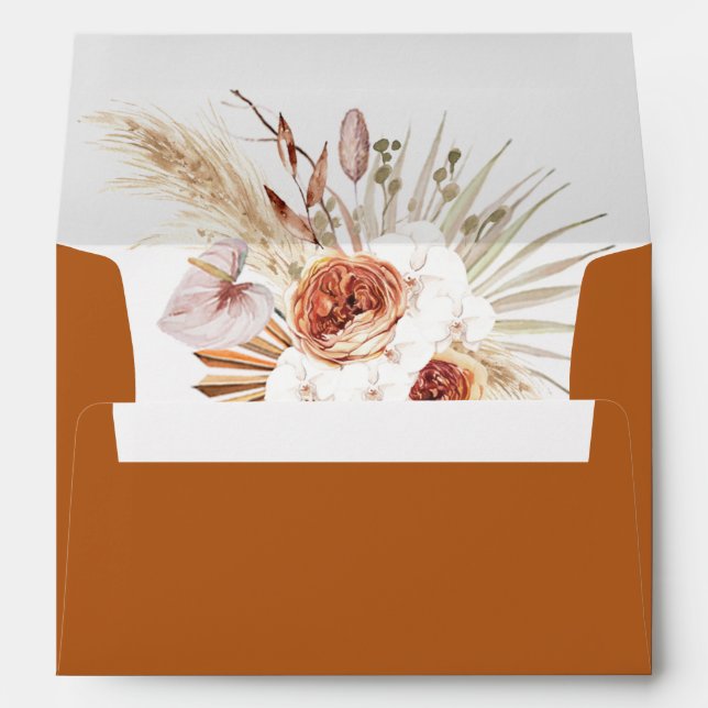 Modern Pampas Grass Boho Terracotta Wedding Envelope (Back (Bottom))
