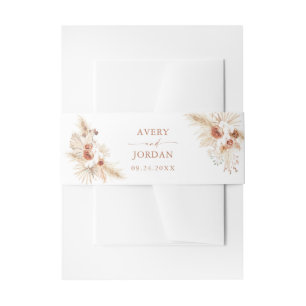 Modern Pampas Grass Boho Terracotta Wedding Invitation Belly Band