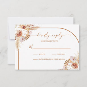 Modern Pampas Grass Boho Terracotta Wedding RSVP Card