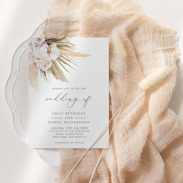 Modern Pampas Grass & Calligraphy Wedding Invitation (Creator Uploaded)
