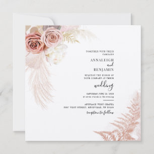 Modern Pampas Grass Dried Palms Floral Wedding Invitation