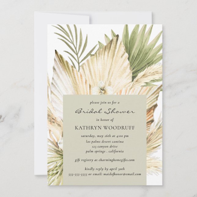 Modern Pampas Grass Floral Bouquet Bridal Shower Invitation (Front)