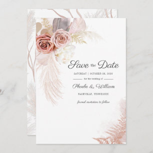 Modern Pampas Grass Floral Script Terracotta Save The Date