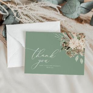 Modern pampas grass sage green wedding thank you card