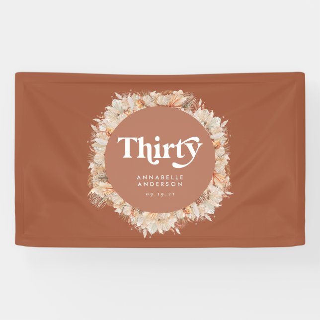 Modern pampas grass terracotta 30th birthday banner (Horizontal)