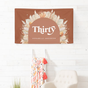 Modern pampas grass terracotta 30th birthday  banner