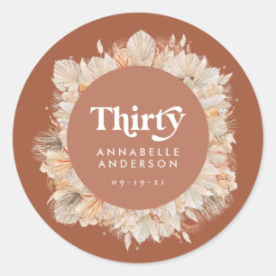 Modern pampas grass terracotta 30th birthday  classic round sticker