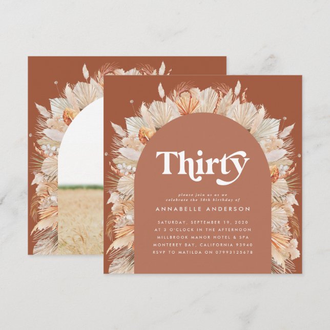 Modern pampas grass terracotta 30th birthday photo (Front/Back)