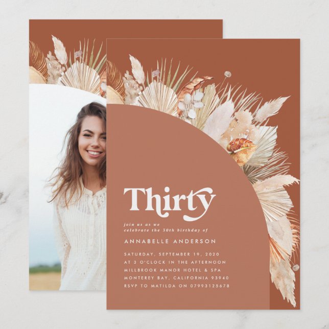 Modern pampas grass terracotta 30th birthday photo (Front/Back)