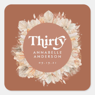Modern pampas grass terracotta 30th birthday  square sticker