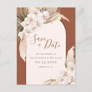 Modern Pampas Grass Terracotta Save the Date Announcement Postcard