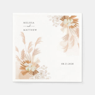 Modern Pampas Grass Terracotta Wedding Reception Napkin