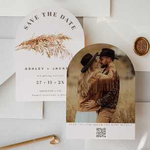 Modern Pampas Grass Wedding Save The Date Card
