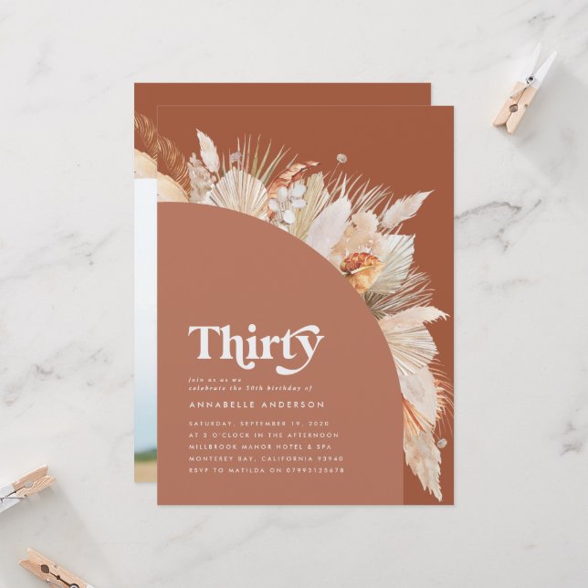 Modern pampas grassterracotta 30th birthday photo (Front/Back In Situ)