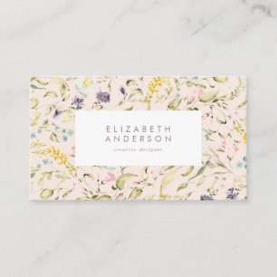 Modern Pampas Spring Wildflowers Floral Cream Business Card
