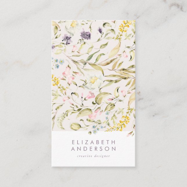 Modern Pampas Spring Wildflowers Floral Cream Corp Business Card (Front)