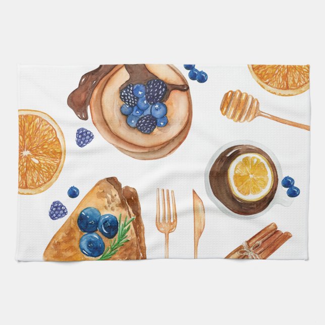 Modern Pancakes Kitchen Beauty Breakfast Tea Towel (Horizontal)