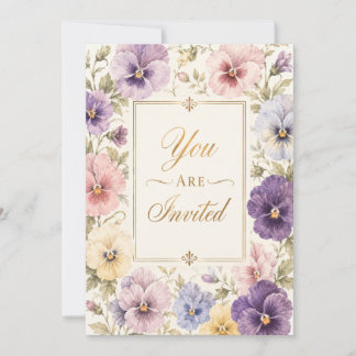 Modern Pansy Florals Birthday Invitation