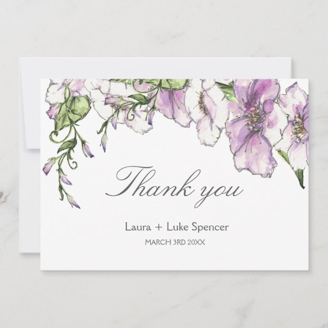Modern Pansy Wedding Thank You Card (Front)