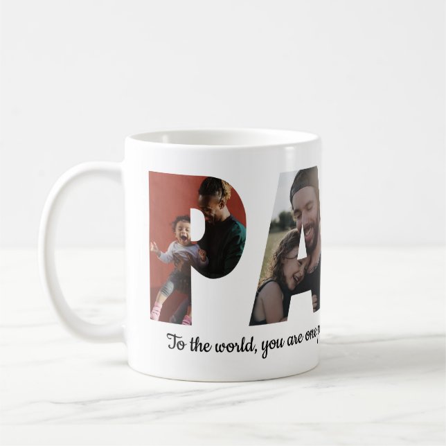 Modern PAPA 4 Photo Collage Happy Father's Day Coffee Mug (Left)