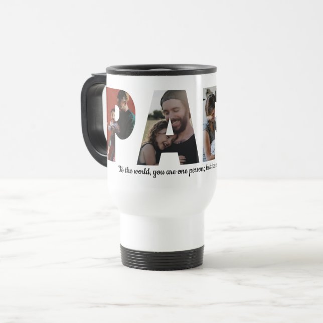 Modern PAPA 5 Photo Collage Quote Father's Day Travel Mug (Front Left)