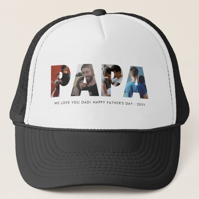 Modern PAPA Chic Photo Collage Happy Father's Day Trucker Hat (Front)