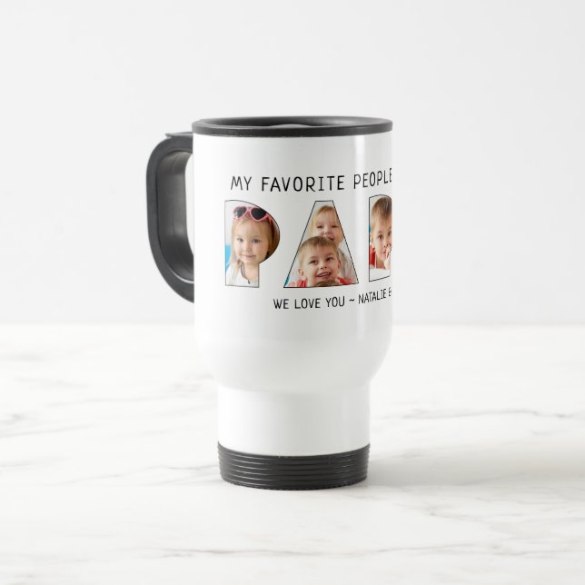 Modern PAPA Saying 4 Photo Collage Travel Mug (Front Left)