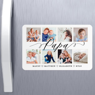 Modern Papa Script Grandchildren Photo Collage Magnet