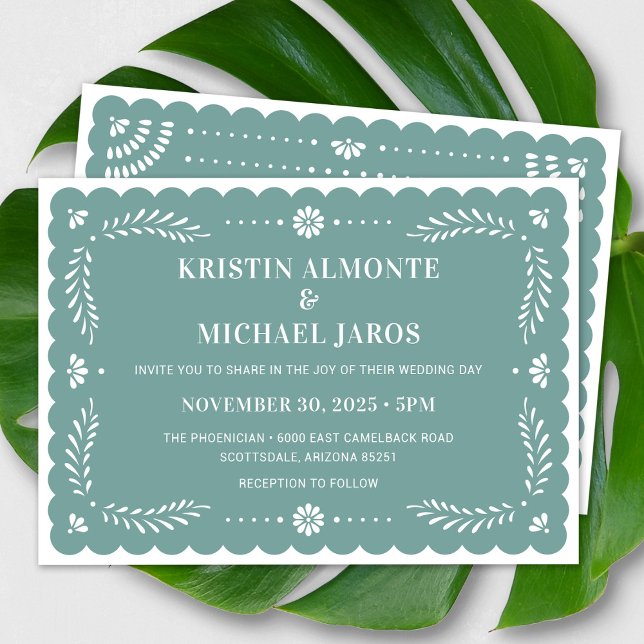 Modern Papel Picado Mexican Wedding Invitation (Modern Papel Picado Wedding Invitation In Sage)