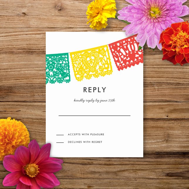 Modern Papel Picado Reply Card | Wedding RSVP (Creator Uploaded)