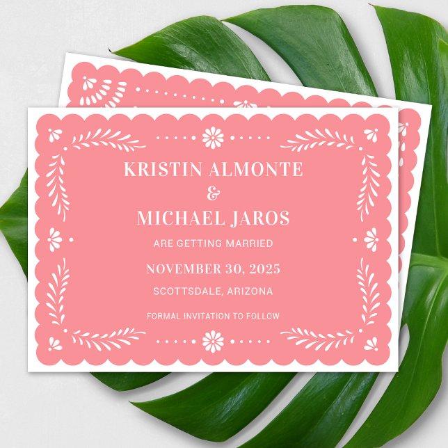 Modern Papel Picado Save The Date Invitation (Modern Papel Picado Save The Date in Rose)