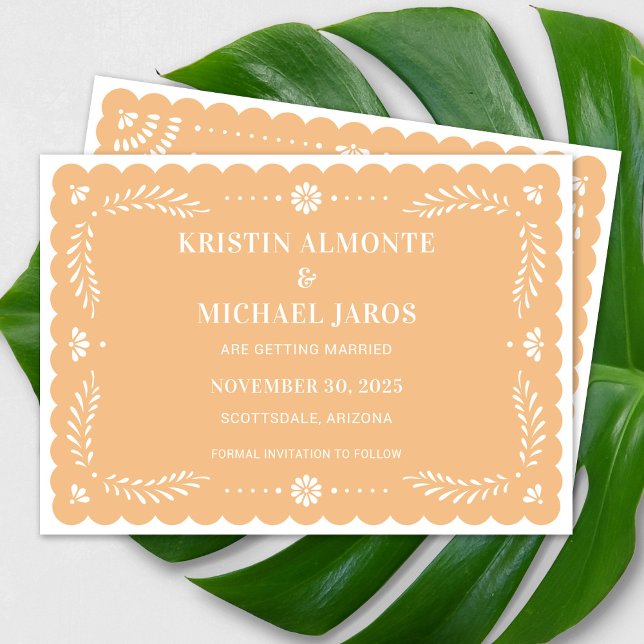 Modern Papel Picado Save The Date Invitation (Modern Papel Picado Save The Date in Yellow)