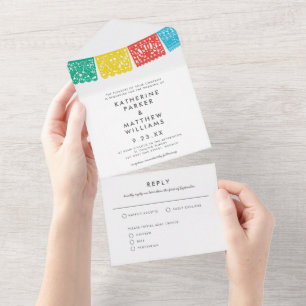Modern Papel Picado Wedding Banner All In One Invitation
