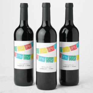 Modern Papel Picado Wedding Bridal Shower Wine Label