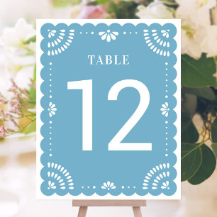 Modern Papel Picado Wedding Table Number, Blue