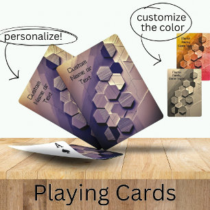 Modern Paper and Wood 3D Hexagon Custom Text   Playing Cards