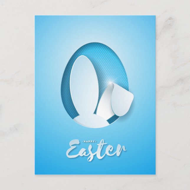 Modern paper cut bunny ears, blue Easter Postcard (Front)