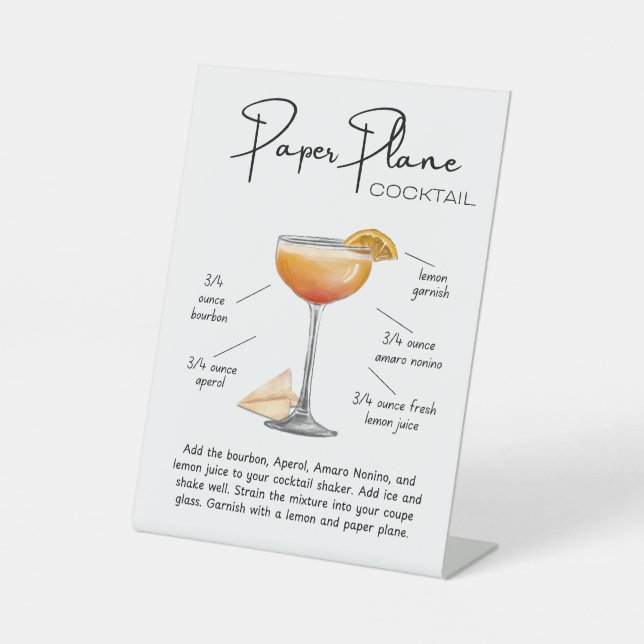 Modern Paper Plane Cocktail Pedestal Sign (Front)