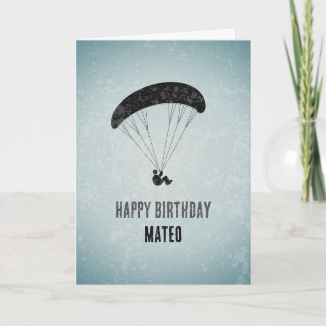 Modern Paraglider Graphic on Grunge Metal Birthday Card (Front)