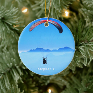 Modern Paragliding Photo with Name Ceramic Tree Decoration