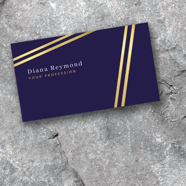 Modern Parallel Gold Stripes Dark Blue Business Card (Creator Uploaded)