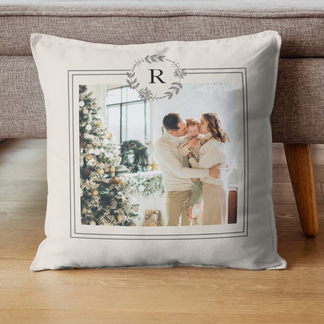 Modern Parchment | Family Photo | Initial Cushion (Creator Uploaded)